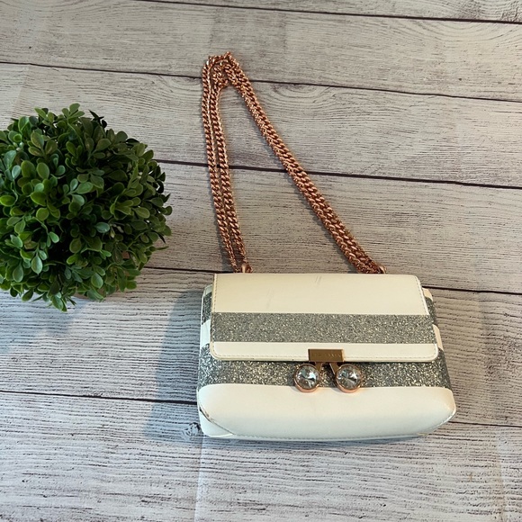 Ted Baker Nemie Rowing Glitter Stripe Leather White / Silver - Picture 2 of 12